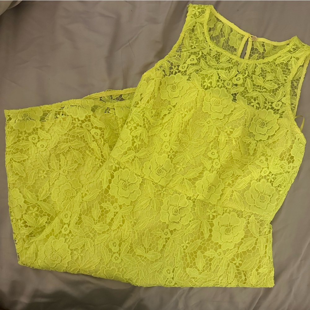 J Crew Neon yellow lace shift dress. Fully lined.